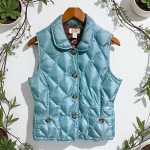 Talbots Vest Women’s M Quilted Puffer Light Blue Paisley Lining Button Front